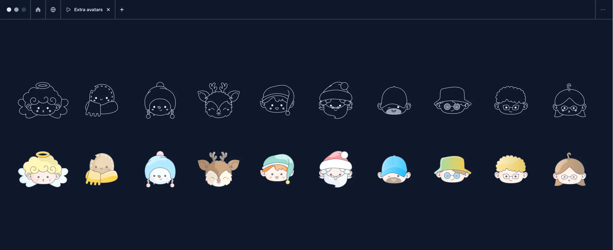 Some of the extra avatars — pre and post coloring.